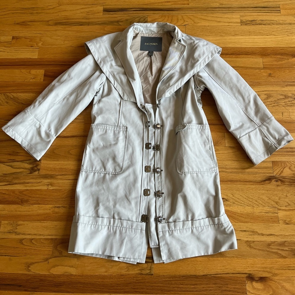 ZAC POSEN Zip Off Sleeve Trench Style Modern Coat 8
